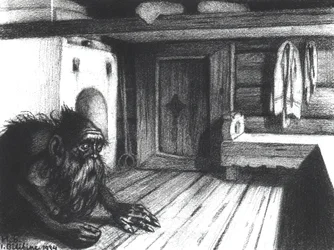 家の精神であるドモヴォイ、1934年（木炭）